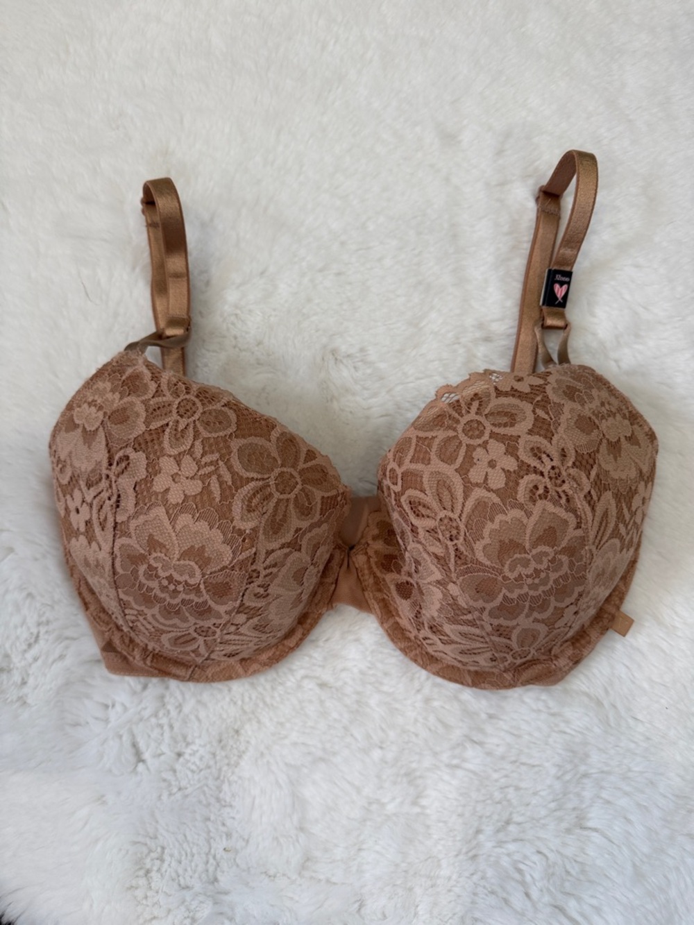 NWT Victorias Secret Lined Demi Bra Nude Lace 32DDD